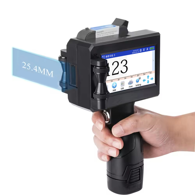 Handheld Inkjet Printer Max Printing Height One Inch 25.4mm Inkjet Printer with Quick-Drying Ink for Date/Barcode/Lot Number/Logo